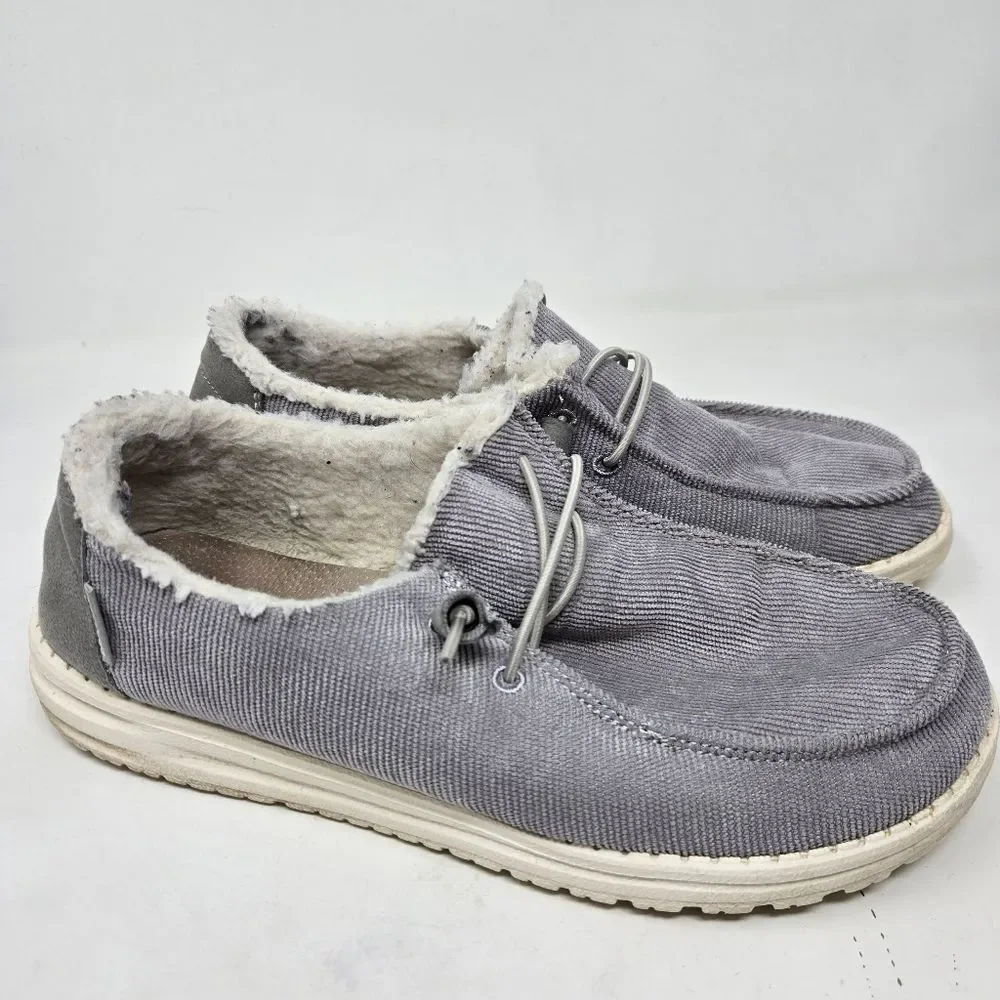 HEY DUDE Wendy Corduroy Gray Slip On Loafers Shoes Women’s Size 9 Lined